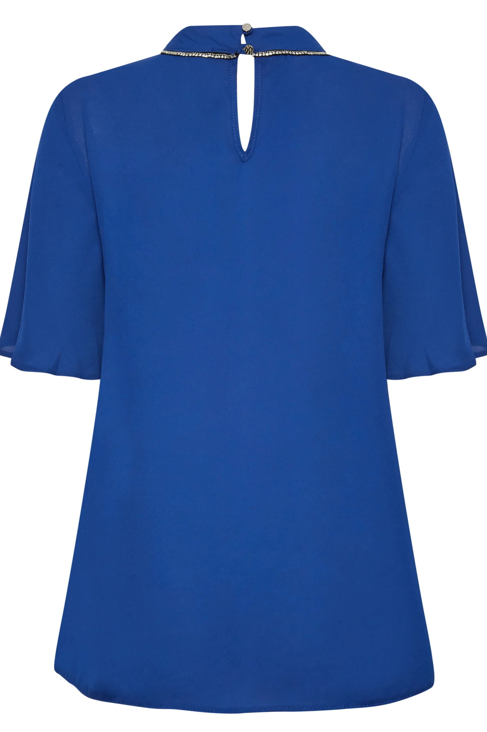 M&Co Womens M&Co Blue Embellished Neck Keyhole Blouse
