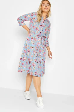 M&Co Womens M&Co Blue Floral Print Tie Waist Shirt Dress