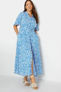 M&Co Womens M&Co Blue Floral Print Maxi Shirt Dress