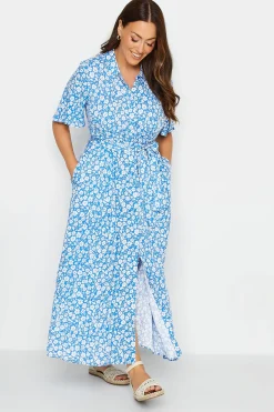 M&Co Womens M&Co Blue Floral Print Maxi Shirt Dress