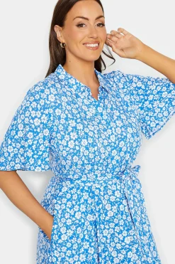 M&Co Womens M&Co Blue Floral Print Maxi Shirt Dress