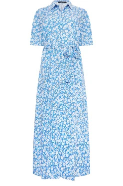 M&Co Womens M&Co Blue Floral Print Maxi Shirt Dress