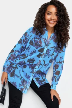 M&Co Womens M&Co Blue Floral Print Longline Shirt