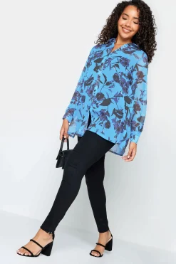 M&Co Womens M&Co Blue Floral Print Longline Shirt