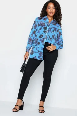 M&Co Womens M&Co Blue Floral Print Longline Shirt