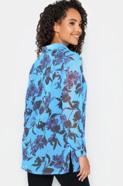 M&Co Womens M&Co Blue Floral Print Longline Shirt