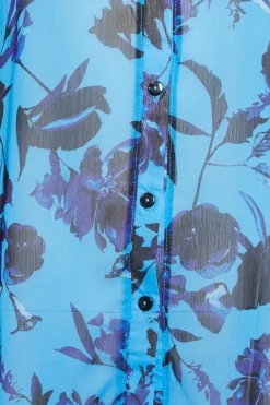M&Co Womens M&Co Blue Floral Print Longline Shirt