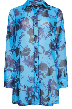 M&Co Womens M&Co Blue Floral Print Longline Shirt