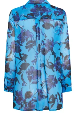 M&Co Womens M&Co Blue Floral Print Longline Shirt