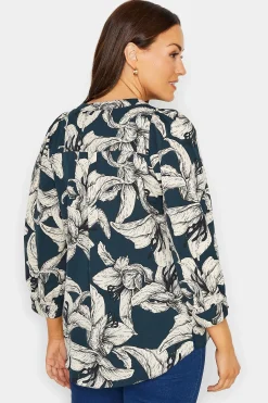 M&Co Womens M&Co Blue Floral Print 3/4 Sleeve Blouse