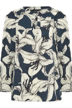 M&Co Womens M&Co Blue Floral Print 3/4 Sleeve Blouse