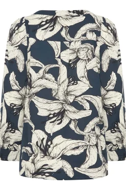 M&Co Womens M&Co Blue Floral Print 3/4 Sleeve Blouse
