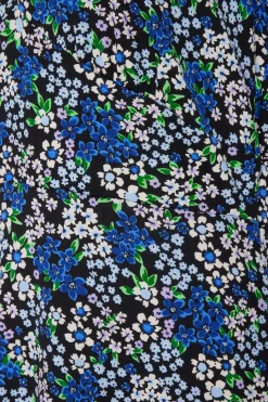 M&Co Womens M&Co Blue Floral Print Frill Sleeve Mini Dress