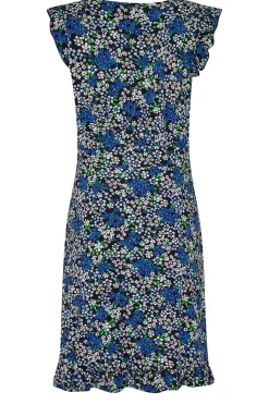 M&Co Womens M&Co Blue Floral Print Frill Sleeve Mini Dress