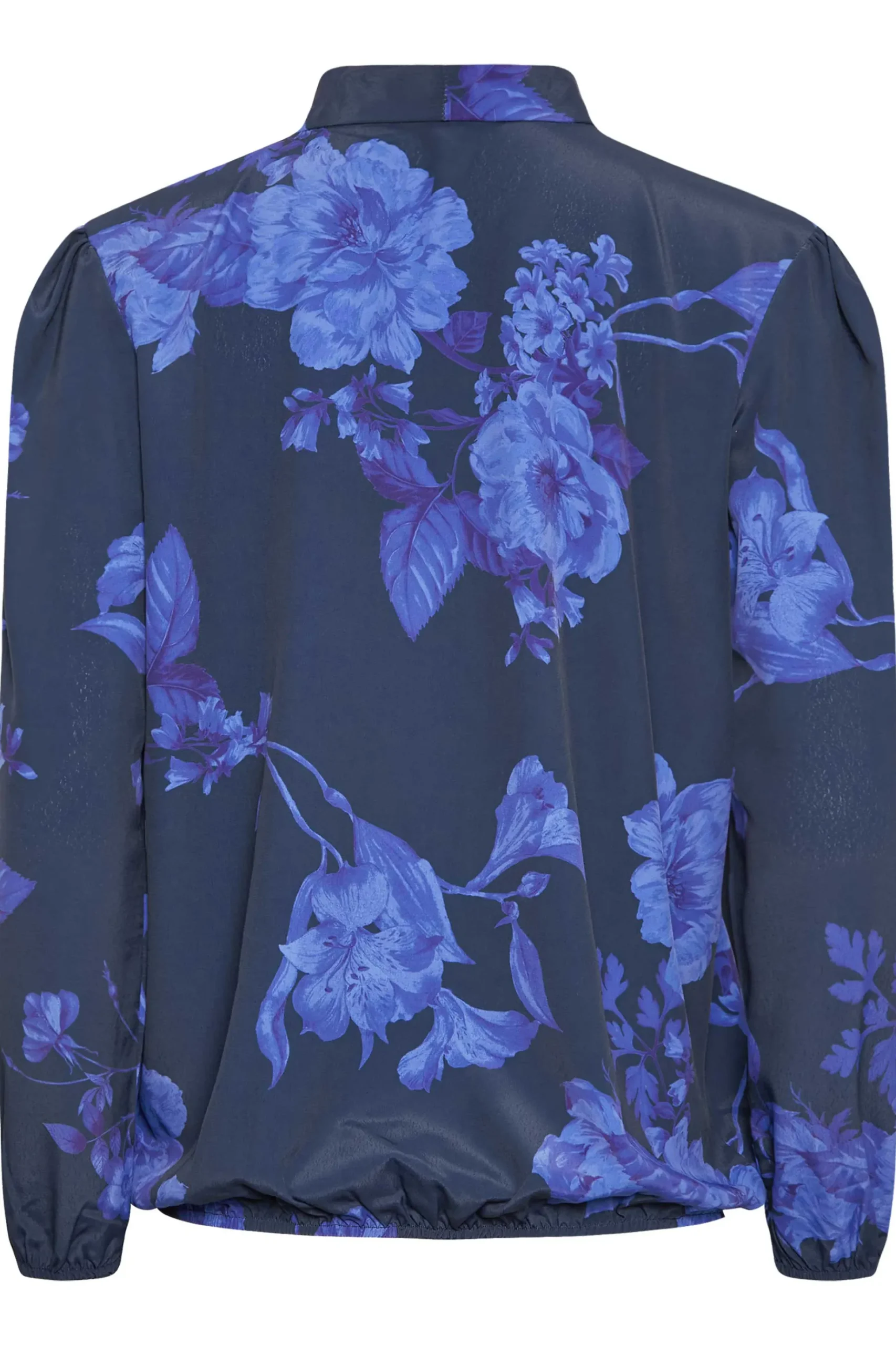 M&Co Womens M&Co Blue Floral Print Tie Neck Bubble Hem Blouse