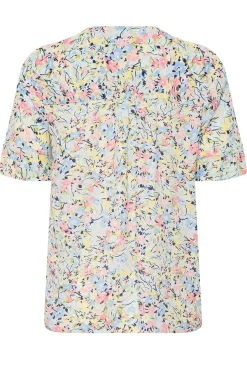 M&Co Womens M&Co Blue Floral Print Frill Sleeve Blouse
