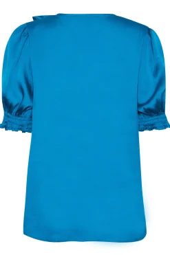 M&Co Womens M&Co Blue Frill Front Satin Blouse