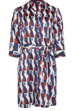 M&Co Womens M&Co Blue Geometric Print Satin Shirt Dress