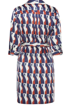M&Co Womens M&Co Blue Geometric Print Satin Shirt Dress