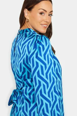 M&Co Womens M&Co Blue Geometric Print Satin Tunic Blouse