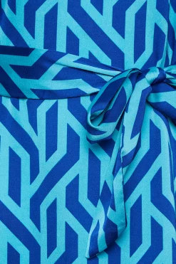 M&Co Womens M&Co Blue Geometric Print Satin Tunic Blouse