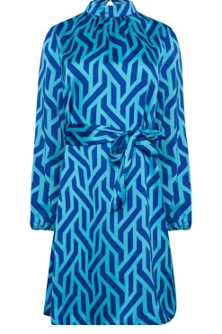 M&Co Womens M&Co Blue Geometric Print Satin Tunic Blouse