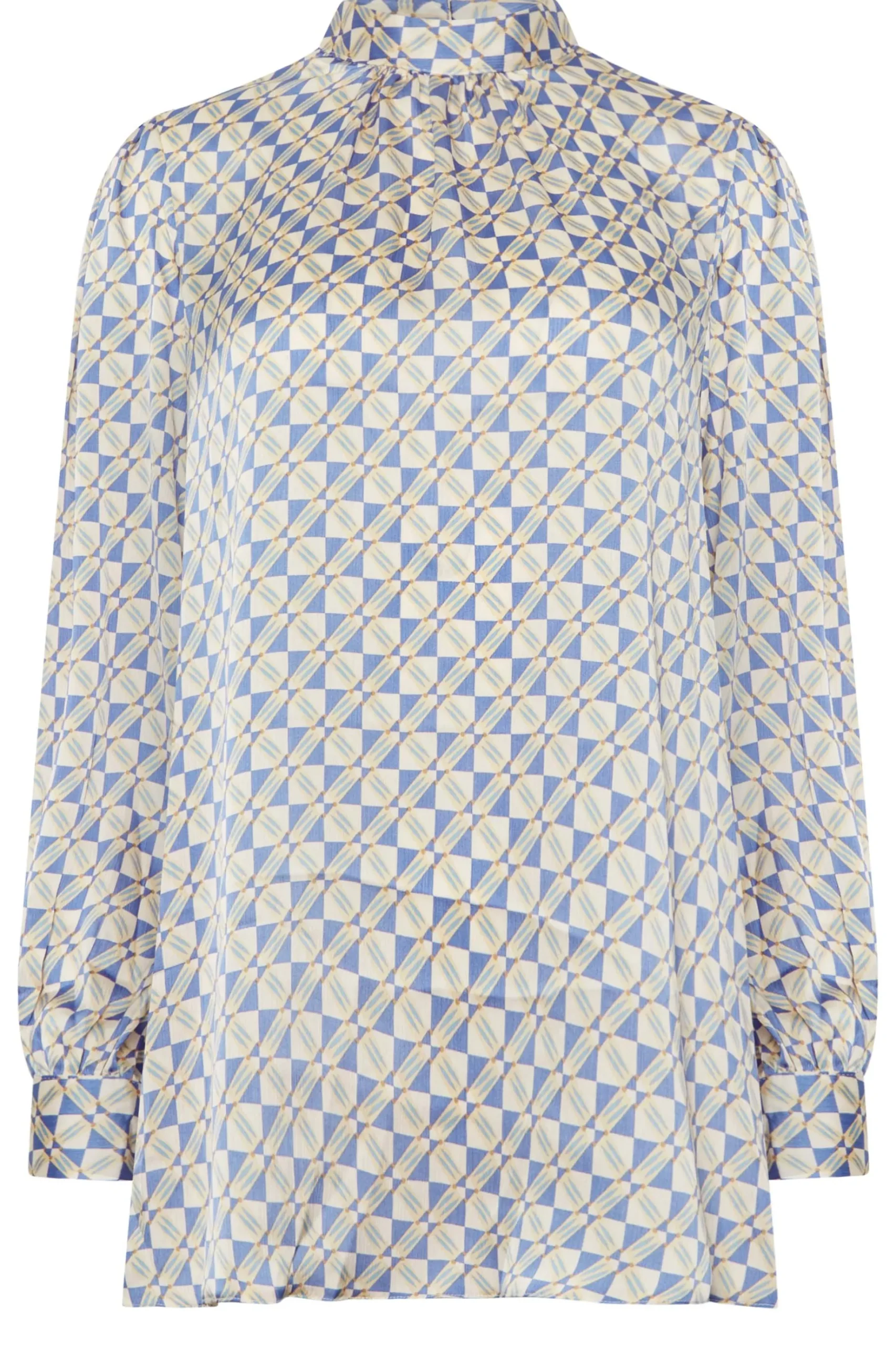 M&Co Womens M&Co Blue Geometric Print High Neck Satin Blouse