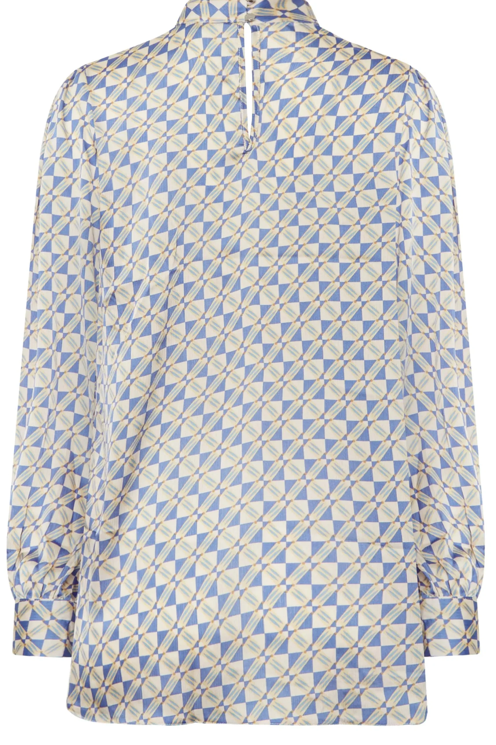 M&Co Womens M&Co Blue Geometric Print High Neck Satin Blouse