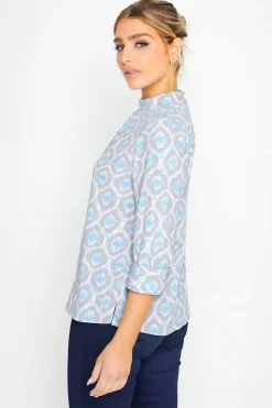 M&Co Womens M&Co Blue Geometric Print High Neck Blouse