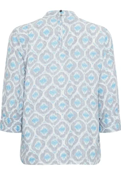 M&Co Womens M&Co Blue Geometric Print High Neck Blouse
