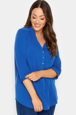 M&Co Womens M&Co Blue Half Placket Blouse