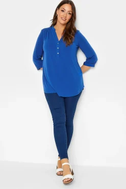 M&Co Womens M&Co Blue Half Placket Blouse