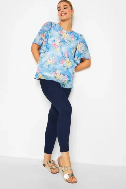 M&Co Womens M&Co Blue Hawaiian Print Angel Sleeve Blouse