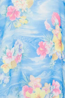 M&Co Womens M&Co Blue Hawaiian Print Angel Sleeve Blouse