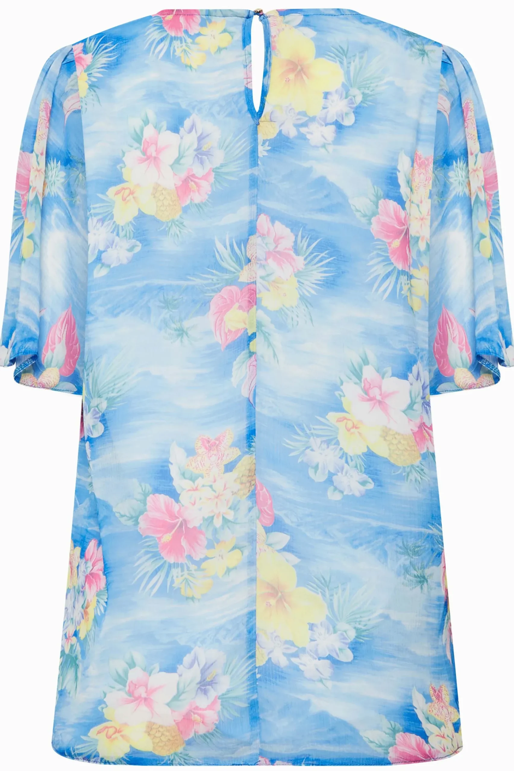 M&Co Womens M&Co Blue Hawaiian Print Angel Sleeve Blouse