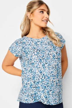 M&Co Womens M&Co Blue Leopard Print Short Sleeve Cotton Blend Top