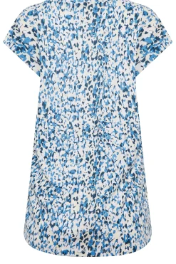 M&Co Womens M&Co Blue Leopard Print Short Sleeve Cotton Blend Top