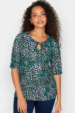 M&Co Womens M&Co Blue Leopard Print Tie Front Top