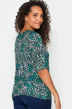 M&Co Womens M&Co Blue Leopard Print Tie Front Top