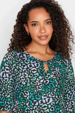 M&Co Womens M&Co Blue Leopard Print Tie Front Top