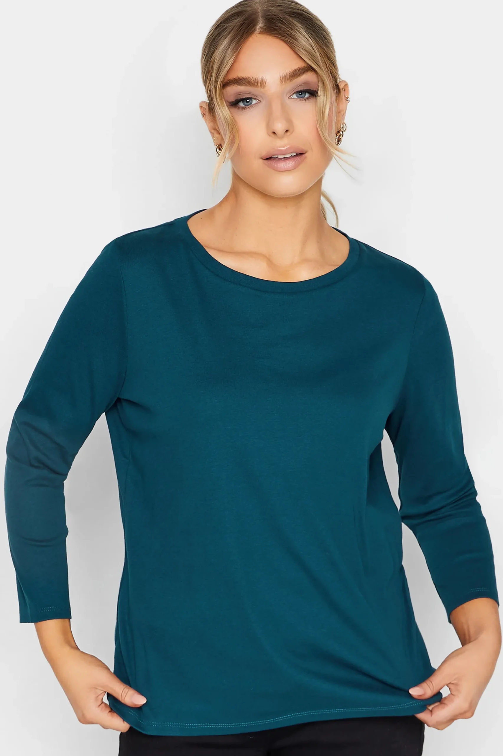 M&Co Womens M&Co Blue Long Sleeve Cotton Blend Top