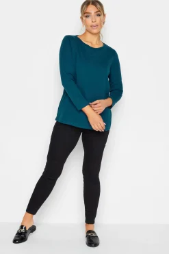 M&Co Womens M&Co Blue Long Sleeve Cotton Blend Top