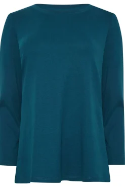 M&Co Womens M&Co Blue Long Sleeve Cotton Blend Top