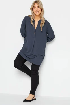 M&Co Womens M&Co Blue Long Sleeve Button Blouse