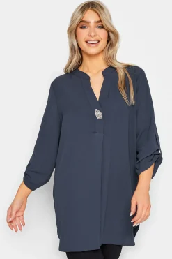 M&Co Womens M&Co Blue Long Sleeve Button Blouse