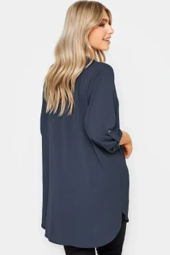 M&Co Womens M&Co Blue Long Sleeve Button Blouse