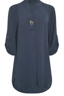 M&Co Womens M&Co Blue Long Sleeve Button Blouse