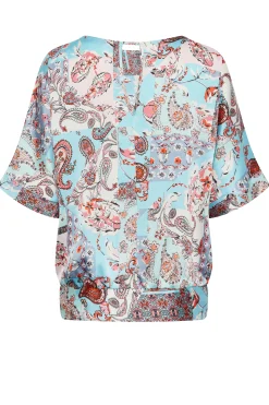 M&Co Womens M&Co Blue Paisley Print Short Sleeve Blouse