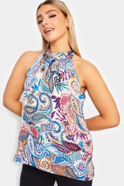 M&Co Womens M&Co Blue Paisley Print Halter Neck Blouse