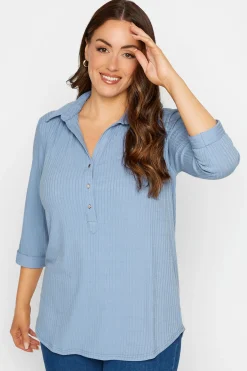 M&Co Womens M&Co Blue Ribbed V-Neck Shirt